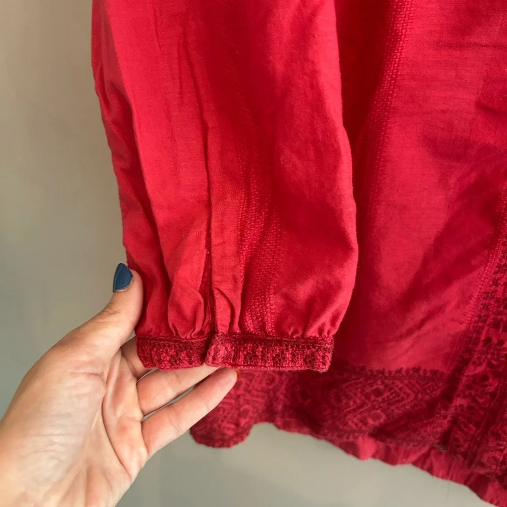 Madewell red Camelia Embroidered Tassel Tunic Size XS 100% cotton